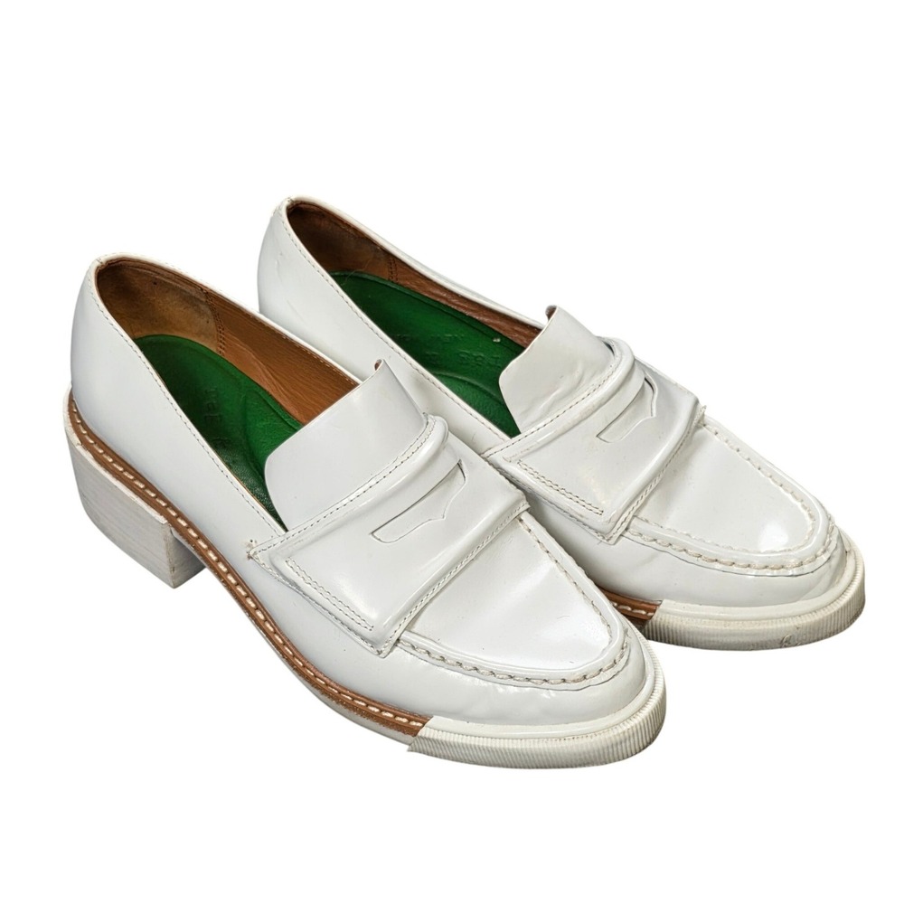 Rag & Bone Antor Leather Loafers Women's Size 37 White Block Heel Green Insole